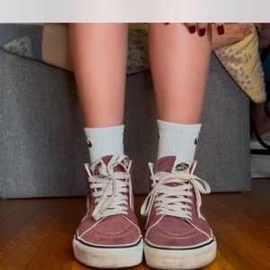 Vans Purple and Red Sneakers with Canvas Upper and White Laces